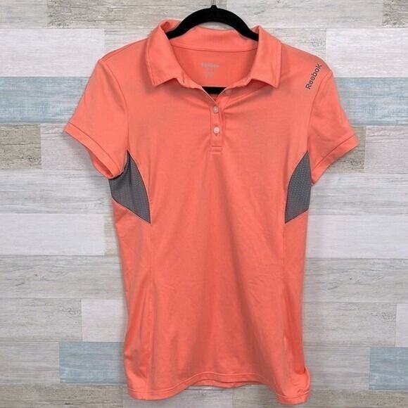 REEBOK Short Sleeve Performance Polo Shirt Neon Orange Gray Womens Small - Picture 1 of 4